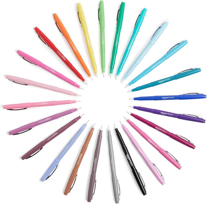 Amazon Basics Felt Tip Marker Pens, Versatile for Writing, Drawing, and Journaling, Black, 24-Pack