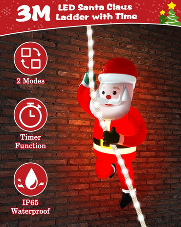 Christmas Inflatables Decorations Outdoor 9.8ft LED Xmas String Light with 2.7ft Luminous Santa Claus,LED Rope Hanging Lights Xmas Tree Decor for Window,Garden,Home,Indoor Decor Ornament Gifts