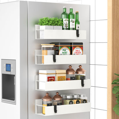 Metal 4 Pack Magnetic Spice Storage Rack Organizer for Refrigerator and Oven, Black Fridge Organizers and Storage