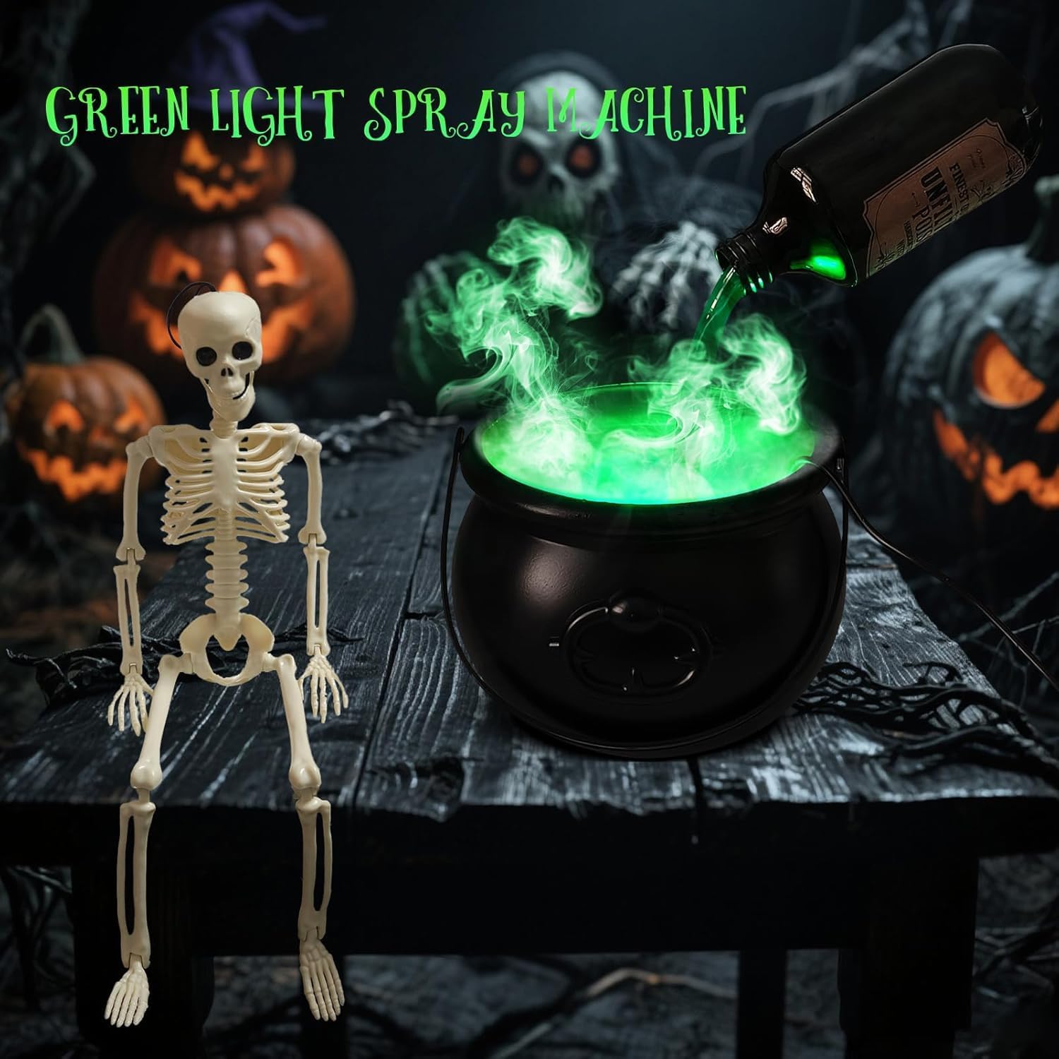 Cauldron Halloween Decor Indoor, Halloween Cauldron Decorations with Magic Floating Potion Bottles & Diffuser, Black Plastic Witches Cauldron Bowl Hocus Pocus Decor for Home Table Mantel Kitchen Room