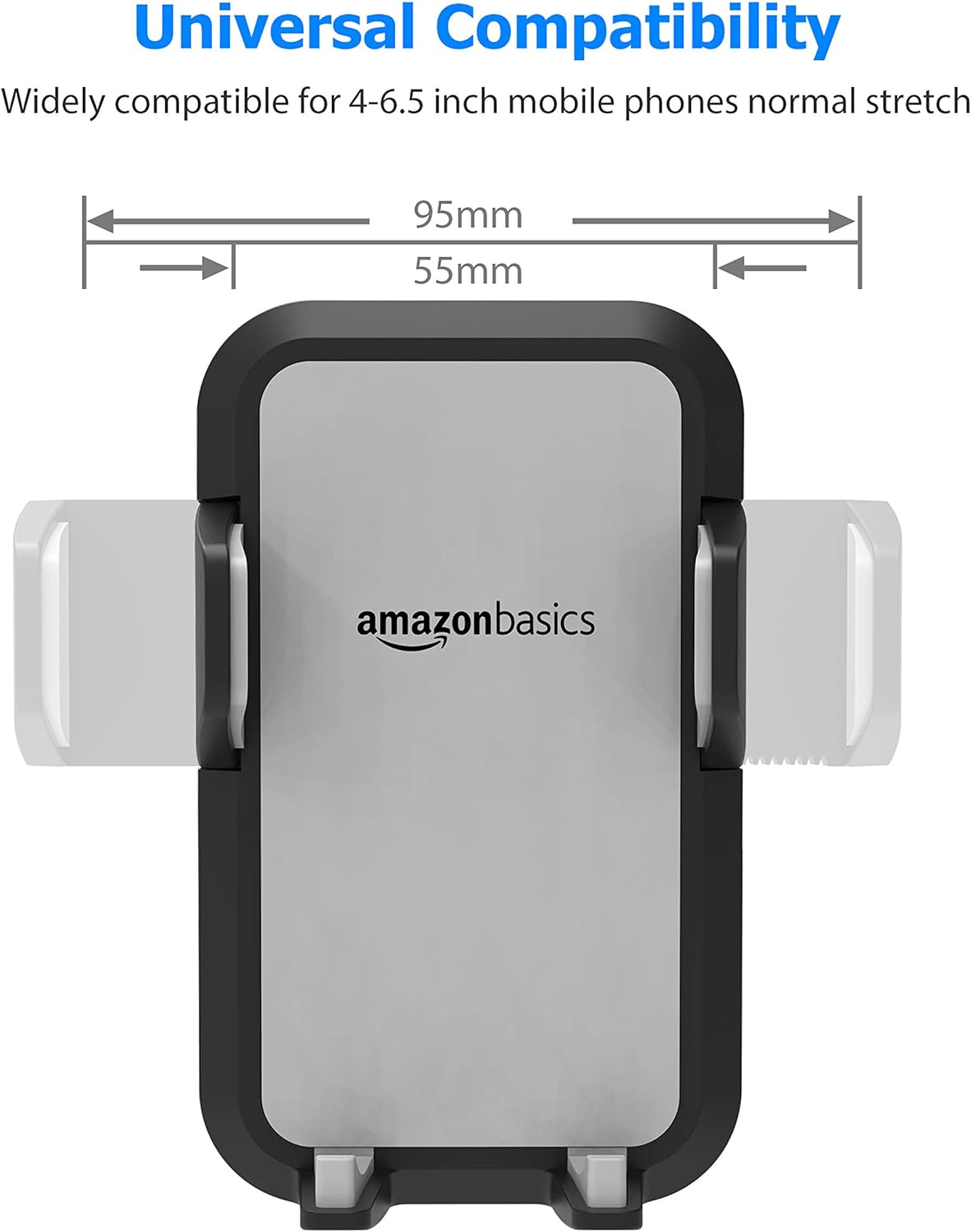 Amazon Basics Universal Portable Smartphone Holder for Car, Easy to Install Air Vent Mount, Adjustable and Secure, Grey