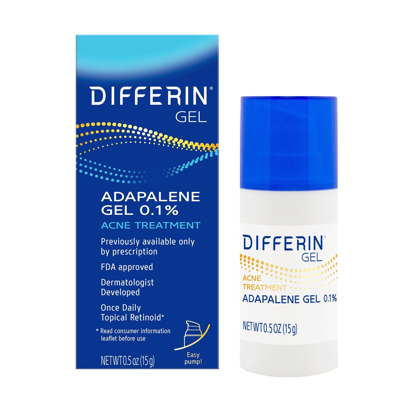 Differin Acne Treatment Gel, 30 Day Supply, Retinoid Treatment for Face with 0.1% Adapalene, Gentle Skin Care for Acne Prone Sensitive Skin, 15g Tube (Packaging May Vary)