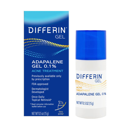 Differin Acne Treatment Gel, 30 Day Supply, Retinoid Treatment for Face with 0.1% Adapalene, Gentle Skin Care for Acne Prone Sensitive Skin, 15g Tube (Packaging May Vary)