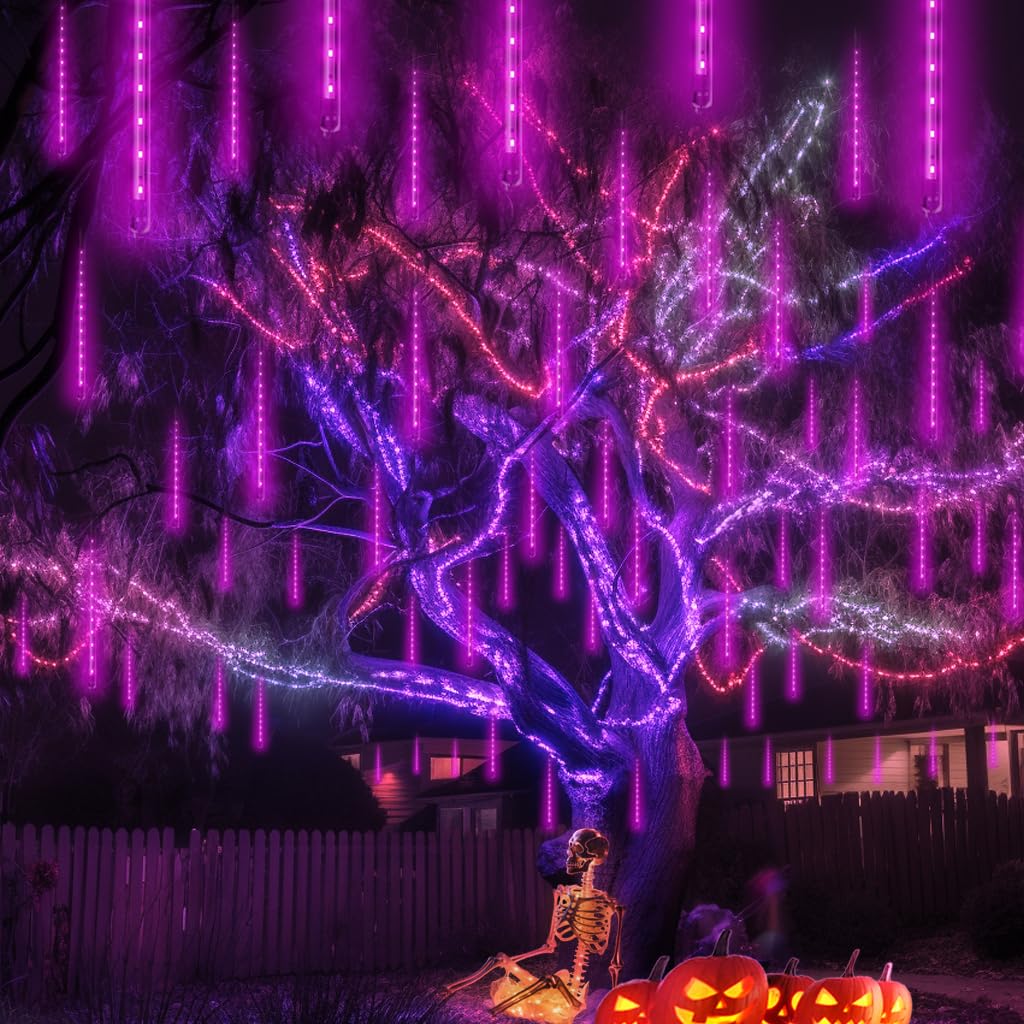 Aukora Christmas Lights Outdoor, 24 Tubes 576 LEDs Meteor Shower Light, Icicle Snow Falling Rain Lights for Xmas Tree Christmas Decorations Wedding Party Holiday Garden Decor, UL Plug (Multicolor)