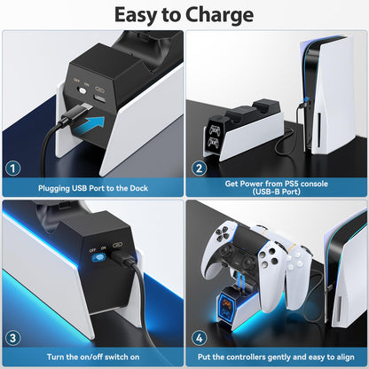 PS 5 Controller Charger Station Compatible with PlayStation 5 Faceplates Edge & Dual Controller, 9 Lightings PS 5 Accessories Charging Station, PS 5 Dock Stand with LED Indicator & On-Off Switch
