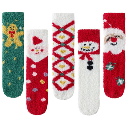 Pleneal Fuzzy Socks for Women - 5 Pairs Womens Christmas Fuzzy Socks, Warm Winter Fluffy Sock Christmas Accessories