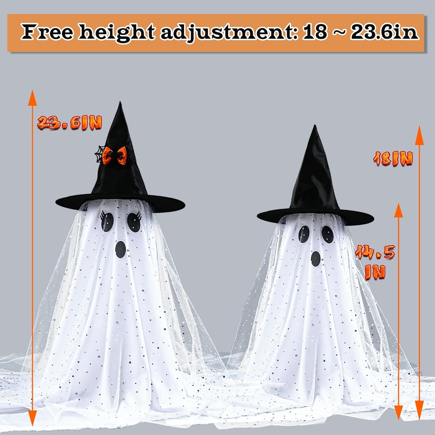 AYGXU 2pcs Halloween Decorations Indoor,Ghost Decor with String Lights Remote Control,Halloween Party Decorations,Spooky Ghost Light for Home Table Room Kitchen Office