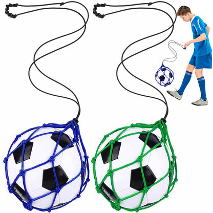 TOBWOLF 2PCS Football Kick Trainer, Soccer Return Trainer Net Fits Ball Size 3, 4, 5, Hands-Free Football Kick Throw Solo Practice Training Aid, Adjustable Waist Belt Soccer Ball Trainer Net