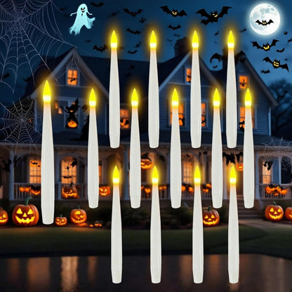 Halloween Decorations, 20 PCs Floating Candles with Wand Magic Hanging Candles, Flickering Warm Light Flameless Floating LED Candle with Wand Remote, Battery Operated Taper Candle Set for Theme Party