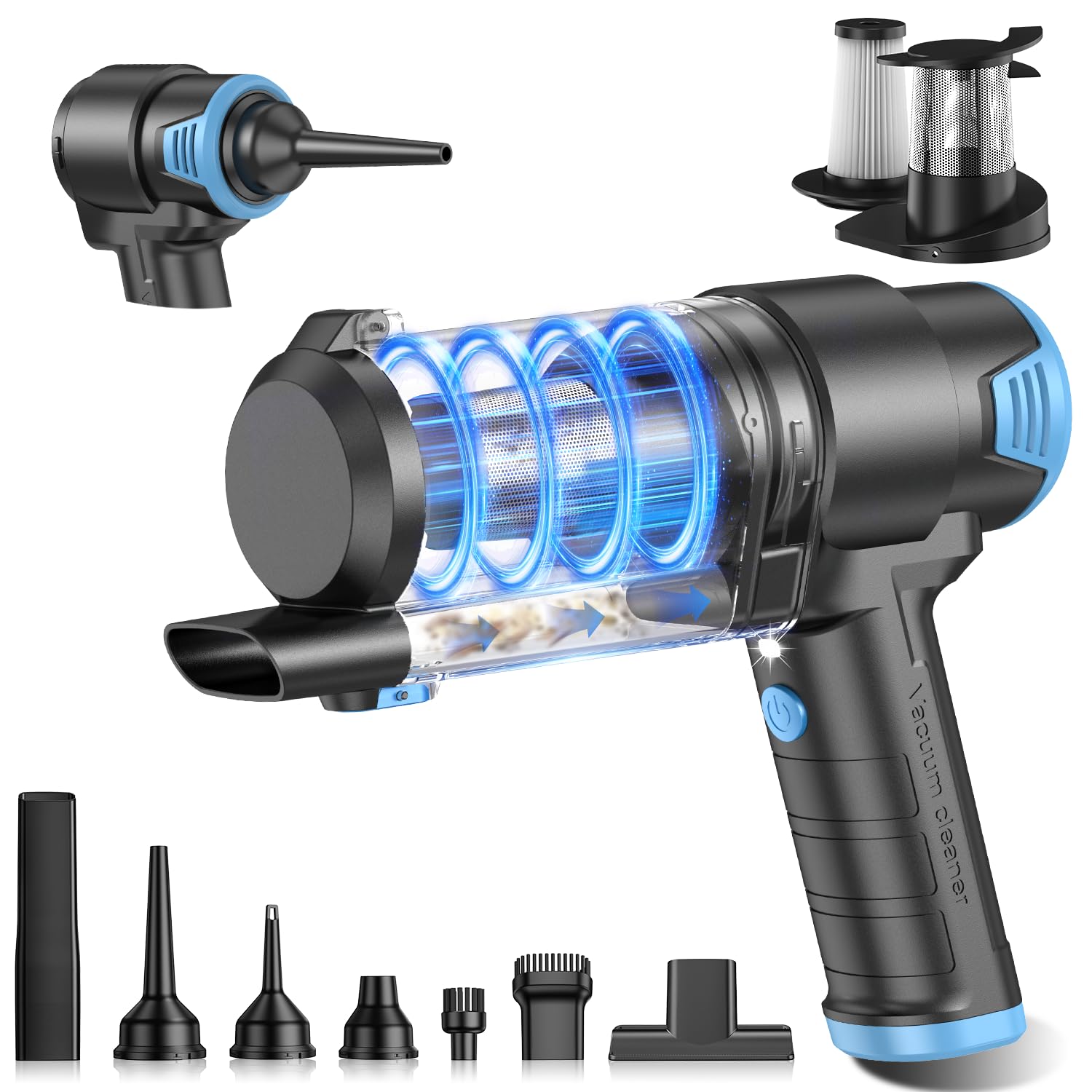 KMM Handheld Car Vacuum Cleaner, 9000Pa Vacuum Cleaner and Air Duster, 120W High Power Hand Held Vacuum with LED Light and Multi-Nozzles for Car, Home, Office, Pet