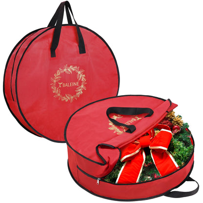 BALEINE 1 Pack Wreath Storage Container, Christmas Wreath Storage Bag with Reinforced Handle for Holiday Xmas (Green, 24"X8")