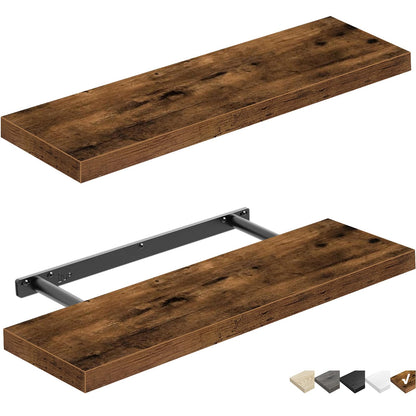 QEEIG Bathroom Floating Shelves for Wall Mounted Shelf Over Toilet Farmhouse Home Decor Display Shelving Small 16 inch Set of 2, Rustic Brown (008-40BN)