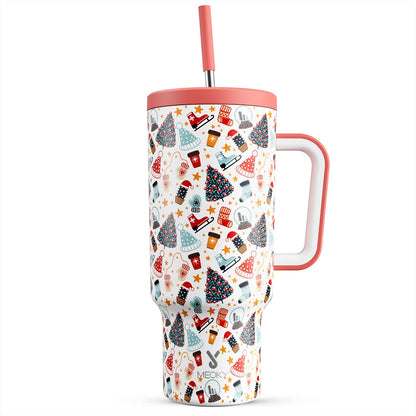 Meoky 40 oz Christmas Tumbler with Handle and Straw, Xmas Tumbler with Lid and Straw, Insulated Stainless Steel Travel Mug, Christmas Gifts for Women Men Adults (Jolly Reindeer)
