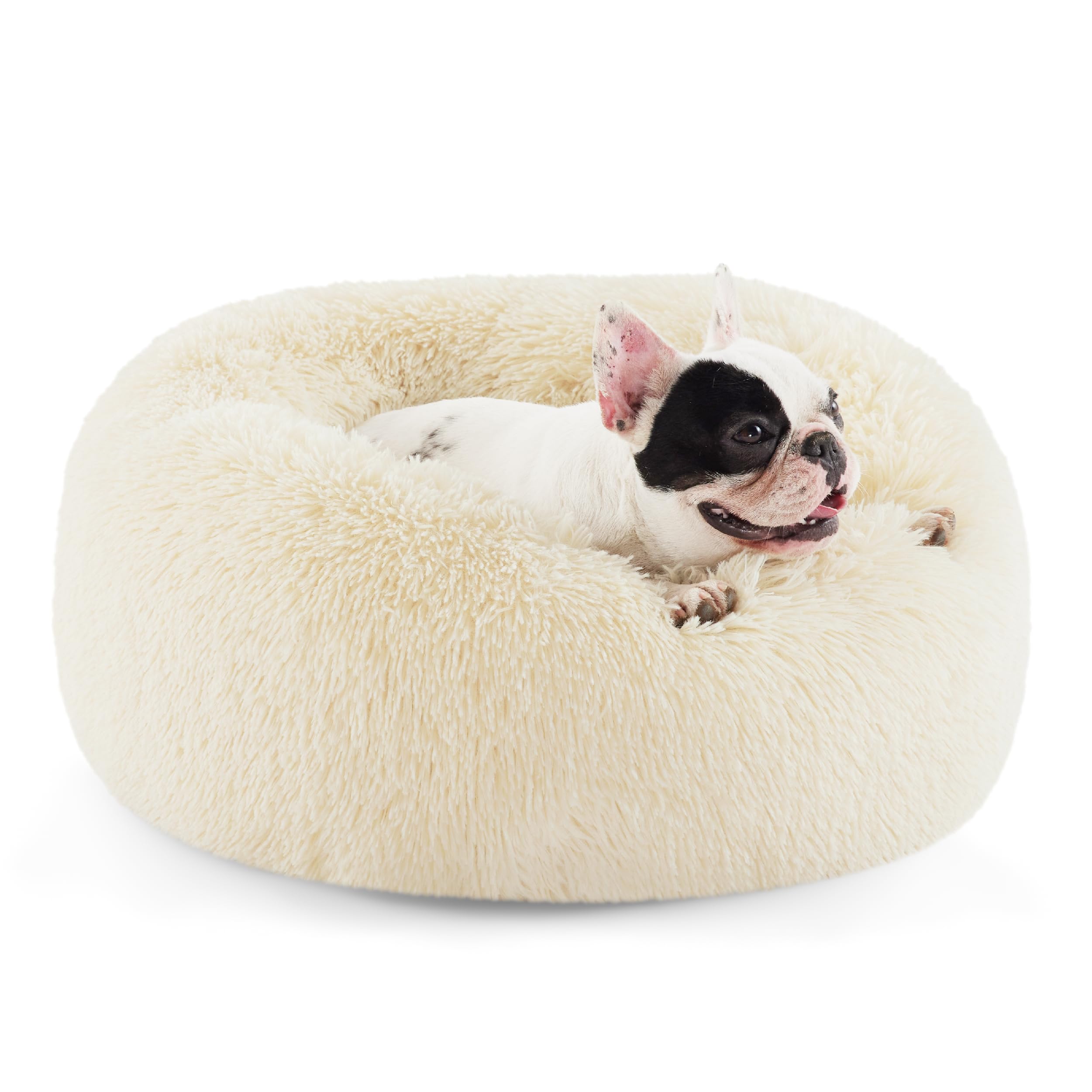 Bedsure Calming Dog Bed for Small Dogs - Donut Washable Small Pet Bed, 23 inches Anti-Slip Round Fluffy Plush Faux Fur Large Cat Bed, Fits up to 25 lbs Pets, Camel