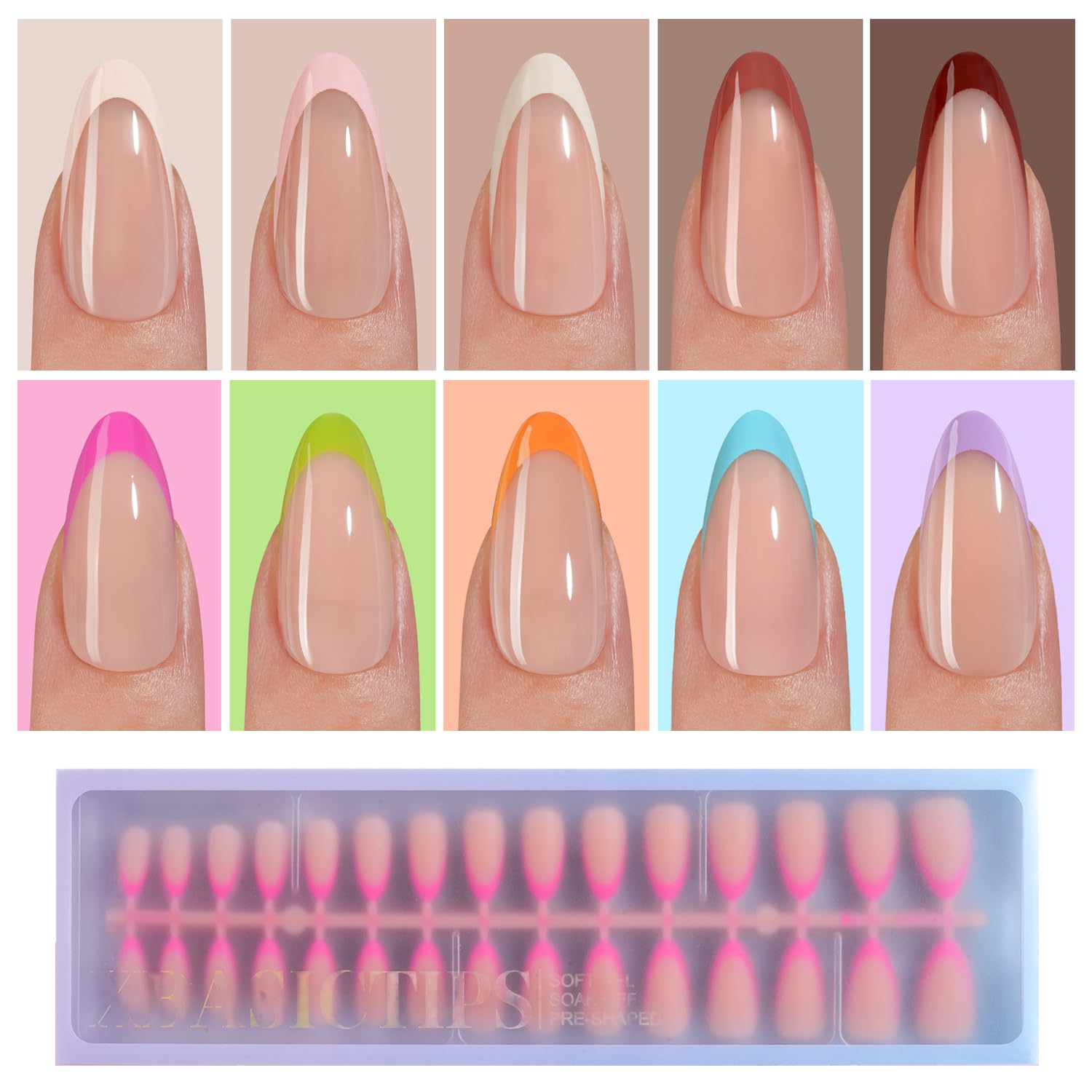 Misssix XBASICTIPS French Tip Press On Nails, 150 Pcs Short Square French Gel Nail Tips, Soft Gel Pre-shaped No File Need Fake Nails for Nail Art DIY Extension Designs, 15 Sizes