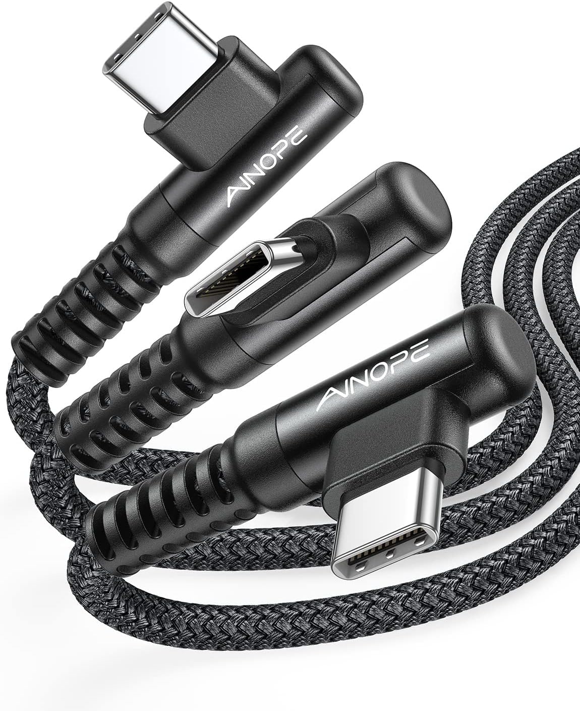 AINOPE USB C Cable [2-Pack, 6.6ft] 3.1A Type C Charger Fast Charging, Right Angle USB to USB C Cable Braided USBC Charger for Galaxy S10+ S10 S9, Note 10 9, LG V30, Moto, iPhone 16 15 Cord Type C