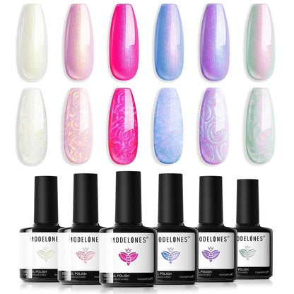 modelones Christmas Gel Nail Polish Set, 6 Colors Cat Eye Red Green Glitter Gold Silver Winter Gel Polish Kit with Magnet Nail Stickers Soak Off Led Nail Art Manicure Salon DIY New Year Holiday Gifts