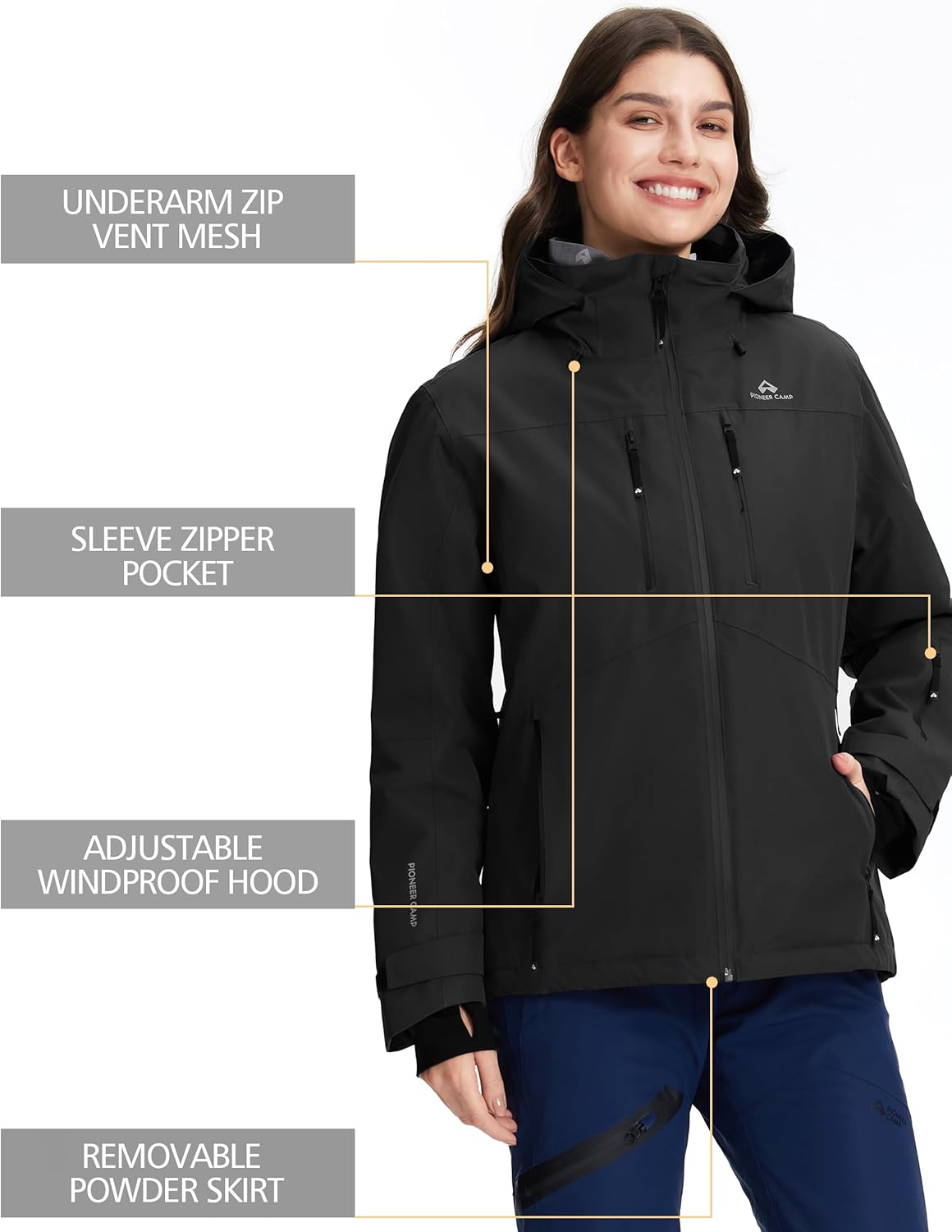Pionner Camp Women's Ski Jacket 20k Waterproof Insulated Winter Snow Coat Rain Jacket for Skiing Snowboarding Hiking