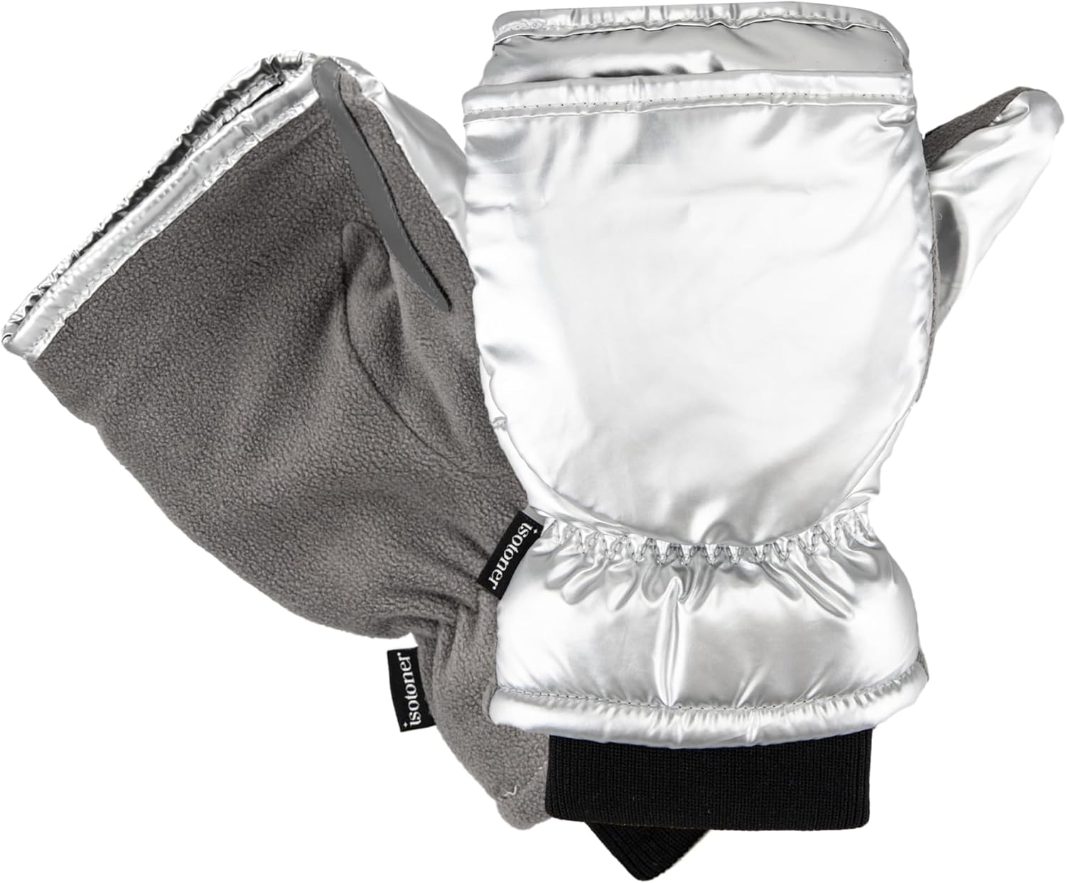 isotoner womens Water Repellent Touchscreen Iridescent Sleekheat Gloves and Flip Top Mittens