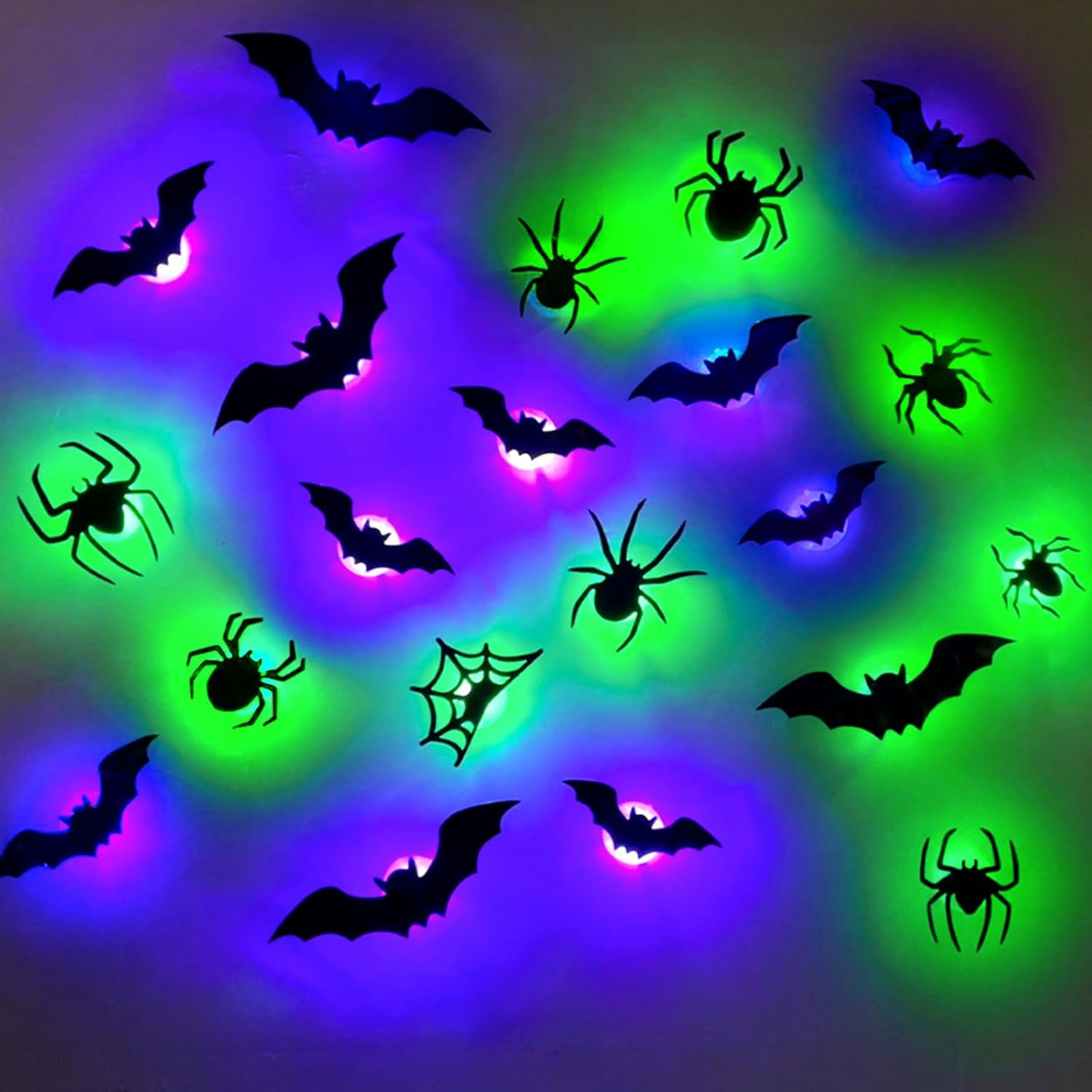 3D LED Halloween Wall Decor – Light-Up Bat & Spider Stickers for Haunted House, Home, Bar & Spooky Party Decorations (12 Bats + 9 Spiders)