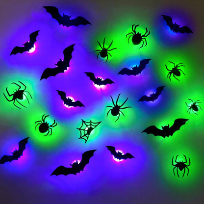 3D LED Halloween Wall Decor – Light-Up Bat & Spider Stickers for Haunted House, Home, Bar & Spooky Party Decorations (12 Bats + 9 Spiders)