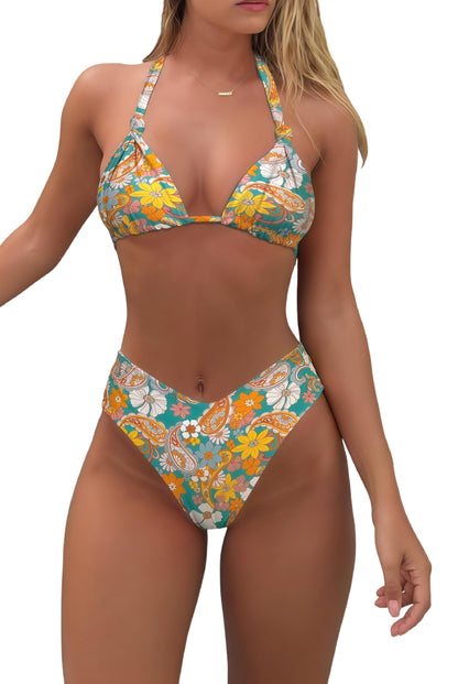 Bikini Sets for Women Sexy Halter Triangle String Bikini Cheeky V Cut High Waisted Thong Swimsuits 2 Piece
