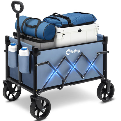 Sekey Heavy Duty Wagon with Big Wheels, Foldable Cart with 220LBS Capacity, Utility Lightweight Wagon, Collapsible Grocery Shopping Cart for Camping Sports & Holiday. Black