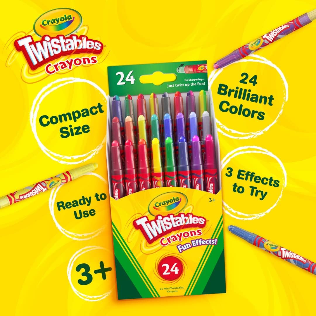 Crayola Twistables Crayons for Kids (24ct) Essential School Supplies for Girls & Boys, Toddler Coloring, Less Mess, Back to School Gifts for Kids