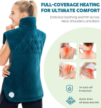 Weighted Electric Heating Pad for Neck, Shoulders and Back Pain Relief | Father's Day Gifts for Dad Husband,Gifts for Men Women, Birthday, Christmas | Fast Heating, 6 Heat Settings, 4 Timers, Auto‑Off