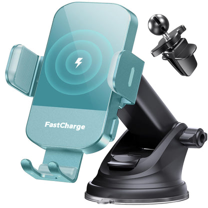 CHGeek Wireless Car Charger, 15W Fast Charging Auto Clamping Car Charger Phone Mount Phone Holder fit for iPhone 16 15 14 13 12 Pro Max 11 XR XS, Samsung Galaxy S24 Ultra S23 S22 S21, S20, S10+, Black