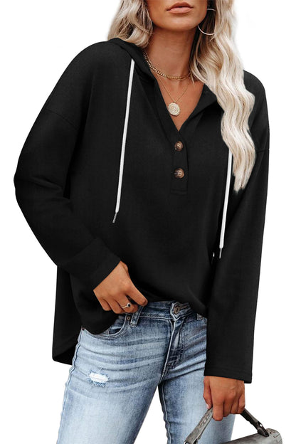 RUMIA Womens Tops V Neck Button Sweatshirt for Women Pullover Long SLeeve Shirts Fall Outfits 2025 Loose Fit S-3XL