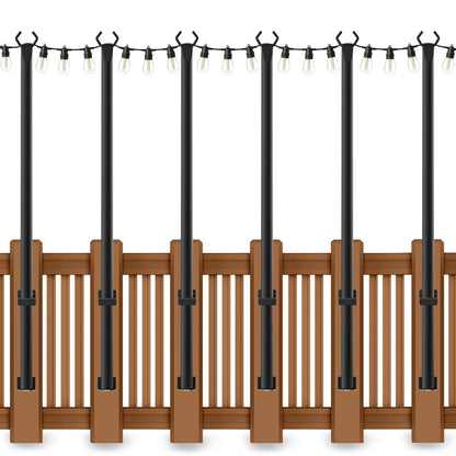 6 Pack String Light Poles, Outdoor String Light Pole 10 ft Forked Metal Light Pole with Adjustable Outdoor Light Stand, Deck, Backyard, Garden, Wedding, Rustproof and Sturdy with Hooks