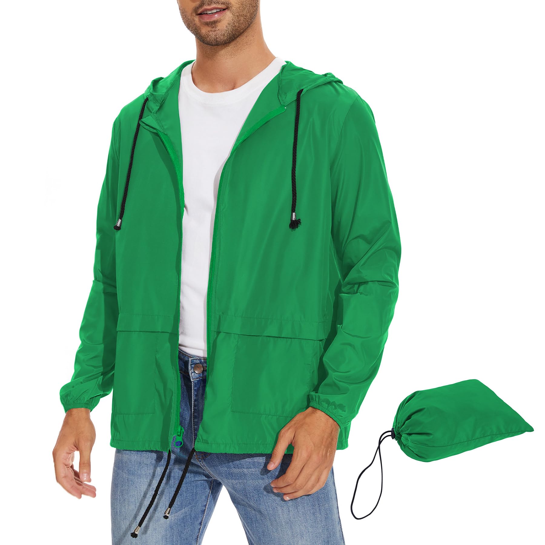 Zando Packable Mens Rain Jacket Lightweight Raincoat Waterproof with Hood Outdoor Windbreaker Jacket Travel Rain Jackets