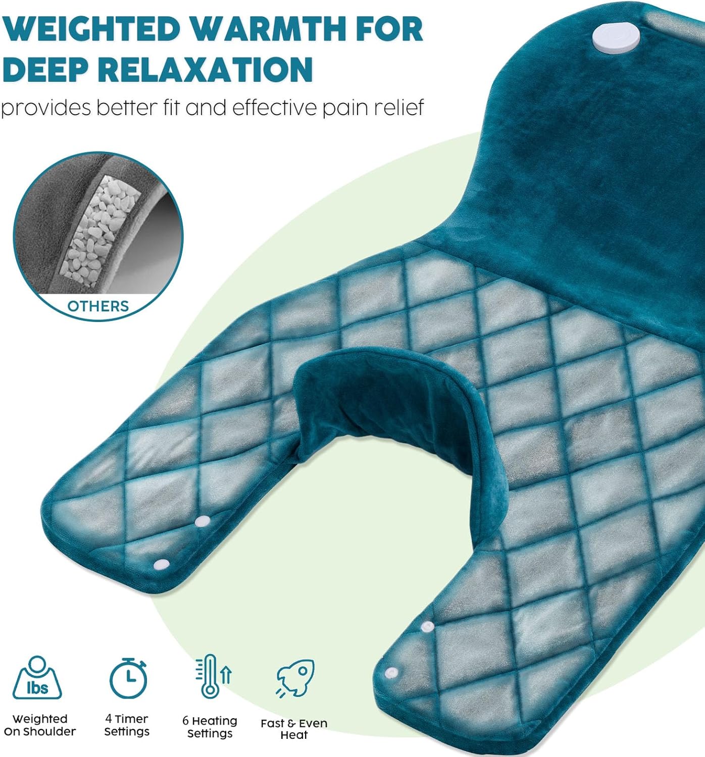 Weighted Electric Heating Pad for Neck, Shoulders and Back Pain Relief | Father's Day Gifts for Dad Husband,Gifts for Men Women, Birthday, Christmas | Fast Heating, 6 Heat Settings, 4 Timers, Auto‑Off