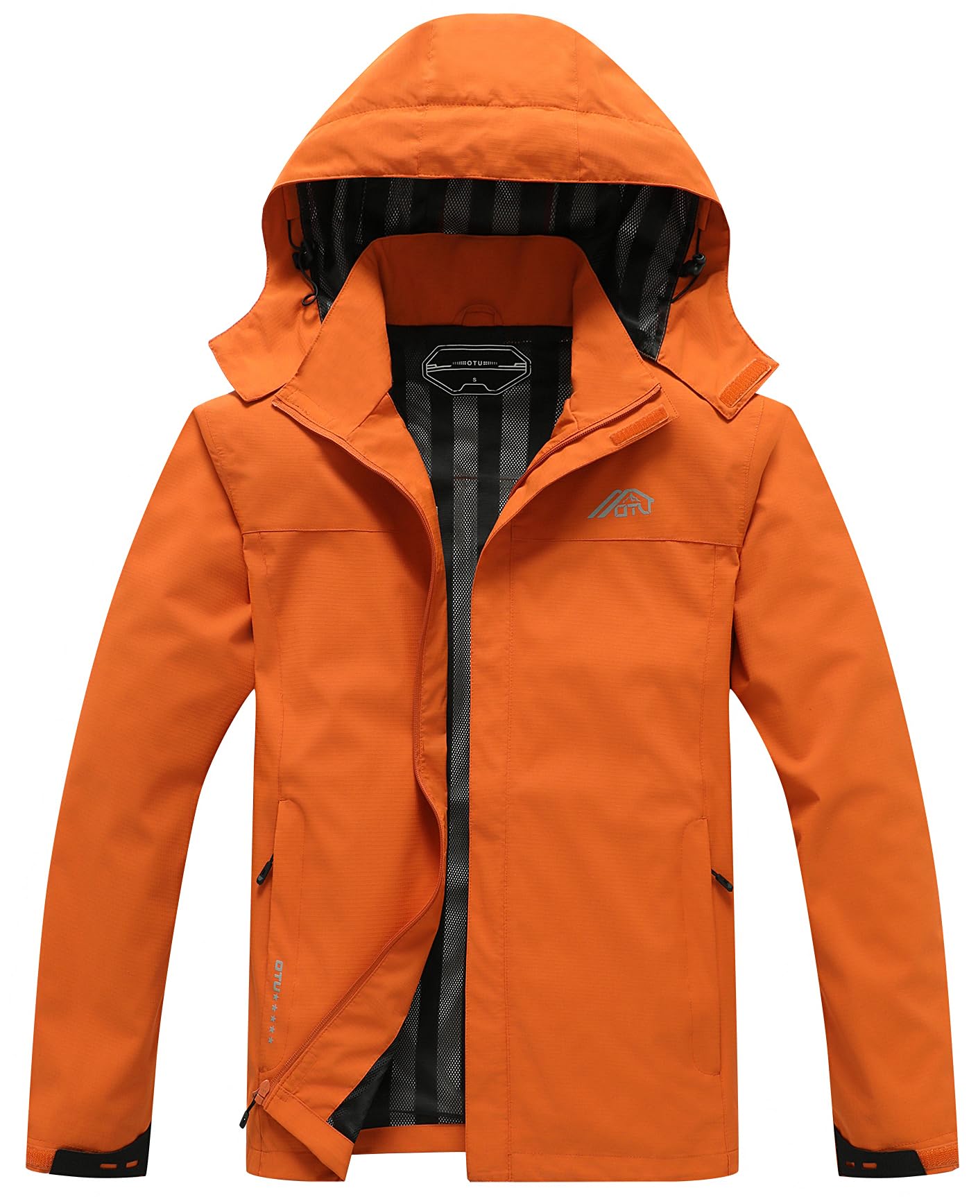 OTU Men's Lightweight Waterproof Hooded Rain Jacket Outdoor Raincoat Shell Jacket for Hiking Travel