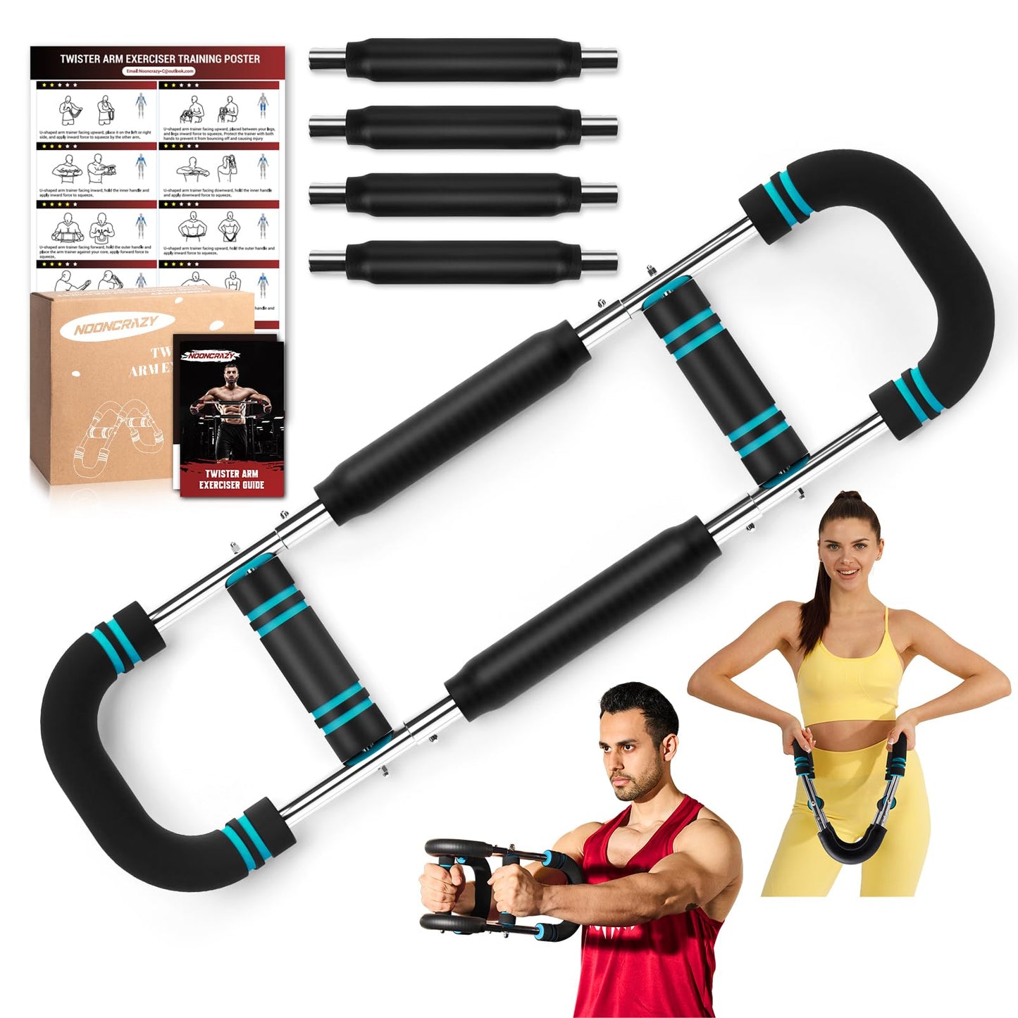 Twister Arm Trainer, Adjustable Twister Arm Chest Exerciser with 4 Spring & Training Poster for Men & Women, Detachable Power Twister Home Fitness Equipment for Enhancing Upper Body Muscle
