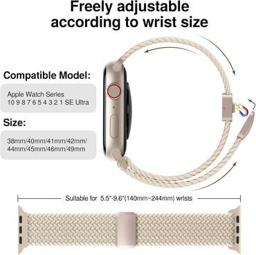 Braided Stretchy Band Compatible with Apple Watch Bands 38mm 40mm 41mm 42mm 44mm 45mm 46mm 49mm Women Men, Soft Nylon Solo Loop Magnetic Sport Strap for iWatch Series 10 9 8 7 6 5 4 3 2 1 SE Ultra