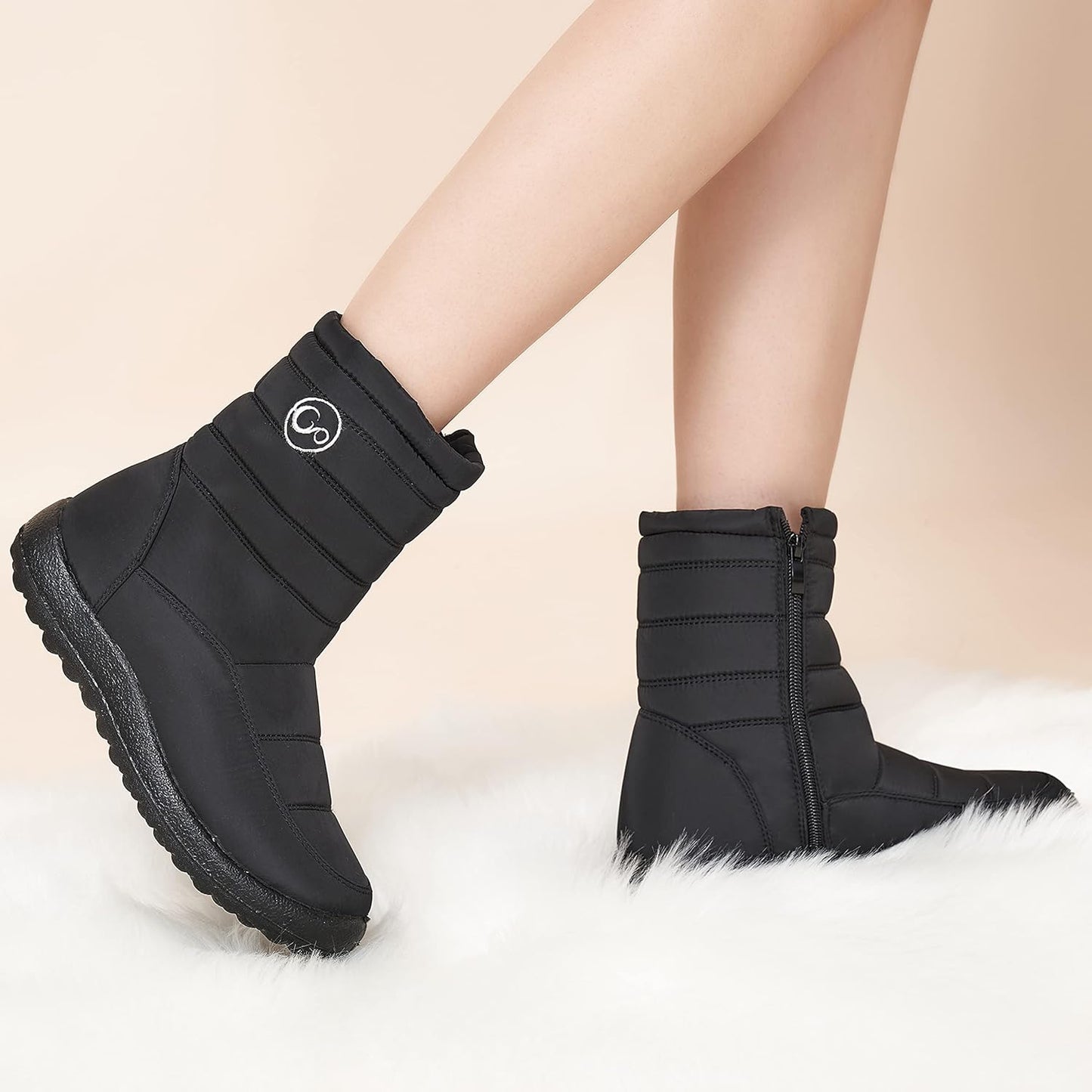 Alicegana Womens Winter Snow Boots for Women Waterproof Warm Fur Lining Mid Calf Boots with Zipper Comfortable Outdoor Shoes