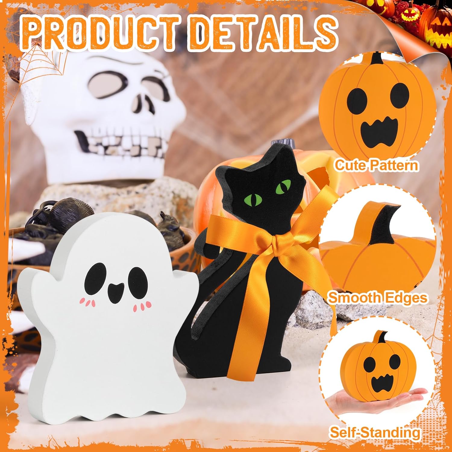 COCHIE Cute Halloween Tiered Tray Decorations Indoor, Ghost Wooden Decor Pumpkin Blocks Signs (Set of 3)