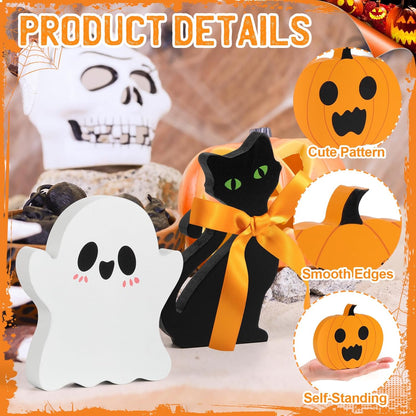 COCHIE Cute Halloween Tiered Tray Decorations Indoor, Ghost Wooden Decor Pumpkin Blocks Signs (Set of 3)
