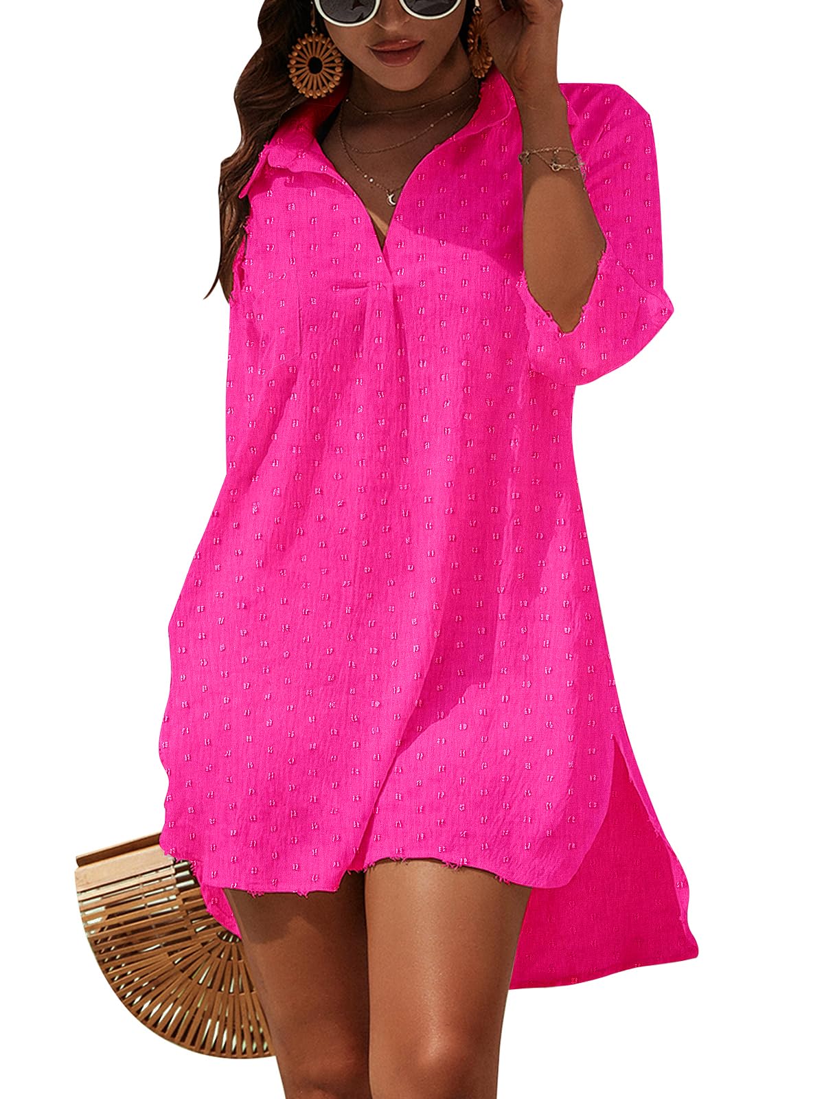 Blooming Jelly Womens Swimsuit Coverups White Chiffon Bikini Swimwear Beach Cover Up Dress Shirt