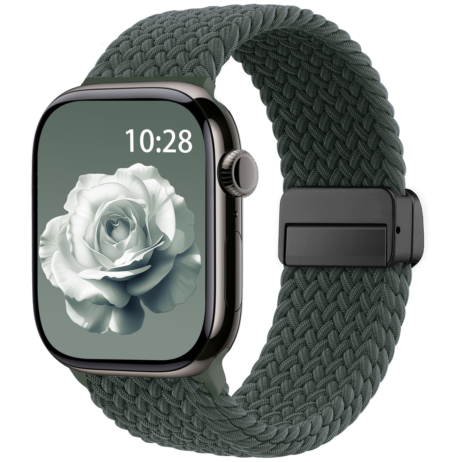 Braided Stretchy Band Compatible with Apple Watch Bands 38mm 40mm 41mm 42mm 44mm 45mm 46mm 49mm Women Men, Soft Nylon Solo Loop Magnetic Sport Strap for iWatch Series 10 9 8 7 6 5 4 3 2 1 SE Ultra