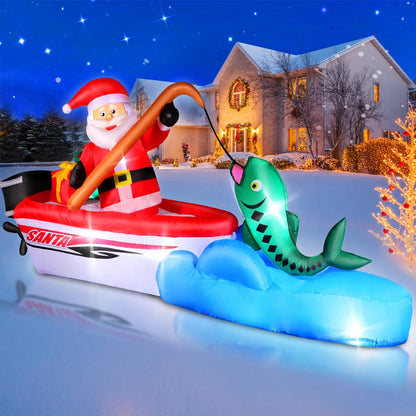 6FT Christmas Inflatable Polar Bear with Penguins Outdoor Decorations, Blow up 2 Penguins Fishing on Big Polar Bear with Bright LED Lights for Xmas Decor Outside Indoor Yard Garden Lawn Holiday Party
