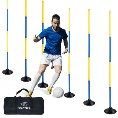 SEAOTTER Soccer Agility Poles Set, 4/6/10 Pcs 6ft Detachable Sports Trainning Speed Poles Slalom Poles with Rubber Base, Agility Training Equipment for Football, Rugby, Basketball, Indoor & Outdoor