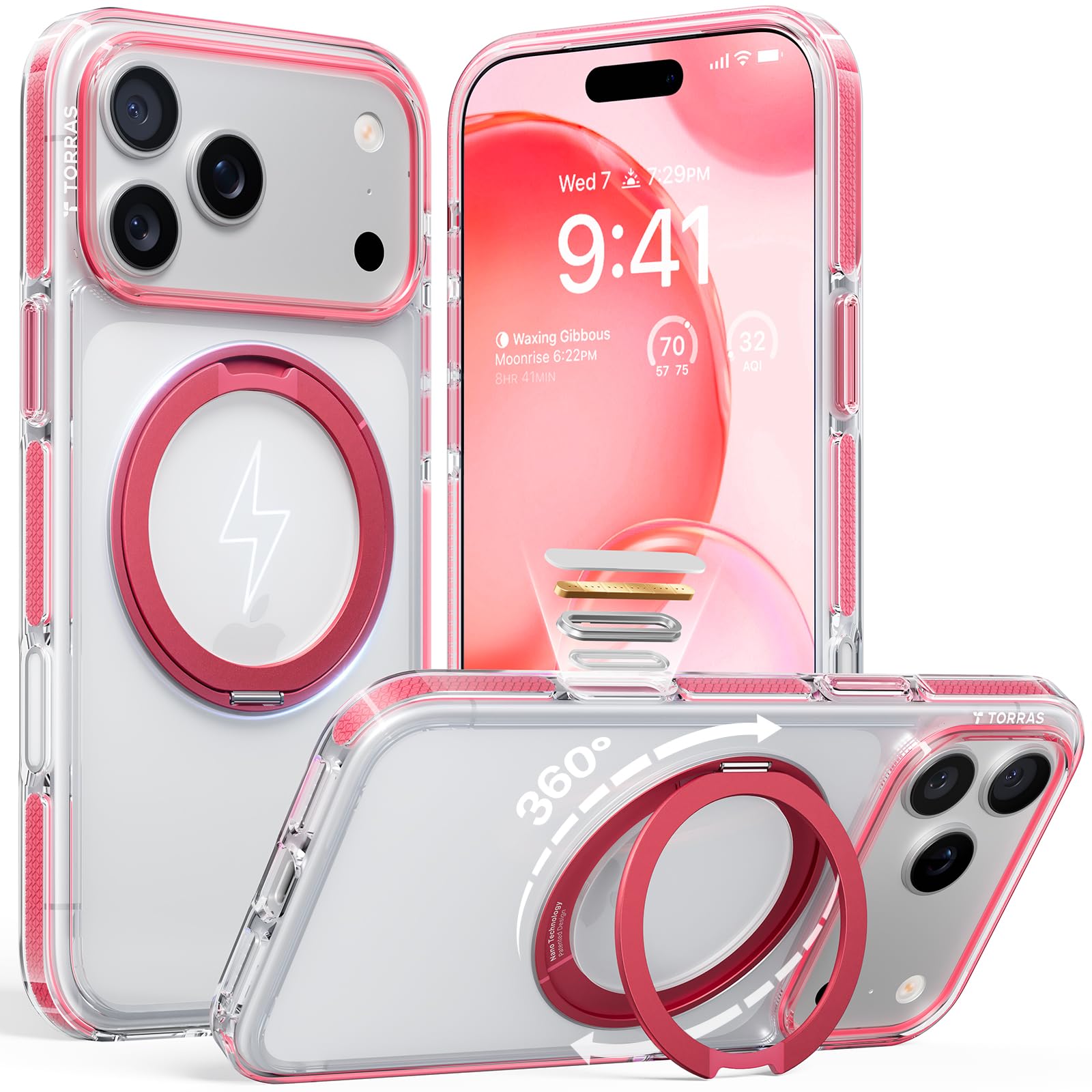 TORRAS 360 Magnetic Stand for iPhone 17 Pro Max Case, [Fit for MagSafe] [4X Military-Grade Protection] Slim Case for iPhone 17 Pro Max, 6.9", Translucent Deep Blue, Ostand O3 Fitness Series