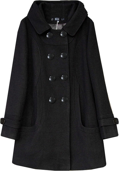 Tanming Women's Warm Double Breasted Wool Pea Coat Trench Coat Jacket with Hood