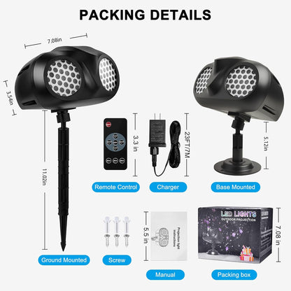 Christmas Snow Projector Lights, Dynamic Rotating Snowflake Projection Light Outdoor, IP65 LED Snow Spotlight Lightning for Halloween Xmas New Year Party Wedding Holiday Garden Decor