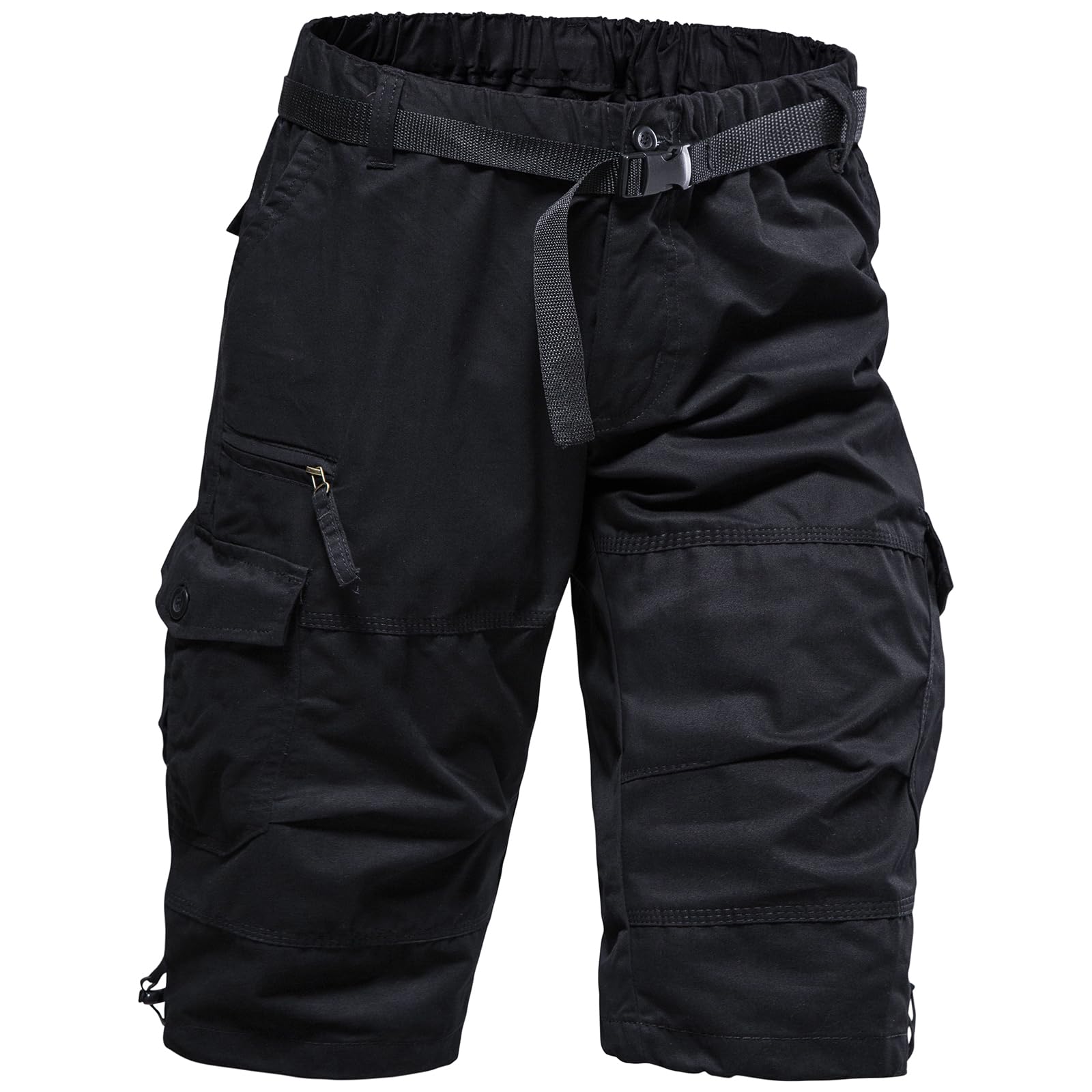 Mylldey Men's Cargo Shorts 3/4 Relaxed Fit Mens Running Shorts 7 Pockets Elastic Waist Cotton Hiking Shorts