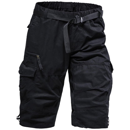 Mylldey Men's Cargo Shorts 3/4 Relaxed Fit Mens Running Shorts 7 Pockets Elastic Waist Cotton Hiking Shorts