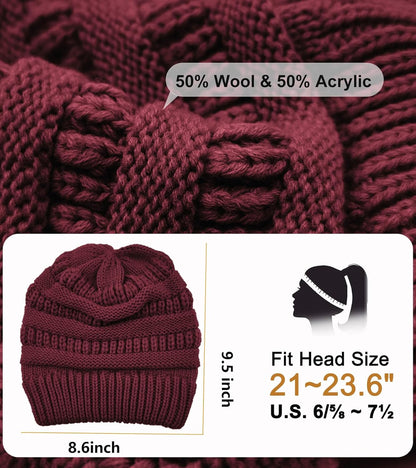 Cable Knit Slouchy Beanie for Women, Wool Winter Warm Womens Beanies, Trendy Oversized Slouch Hat Skull Ski Cap Hats